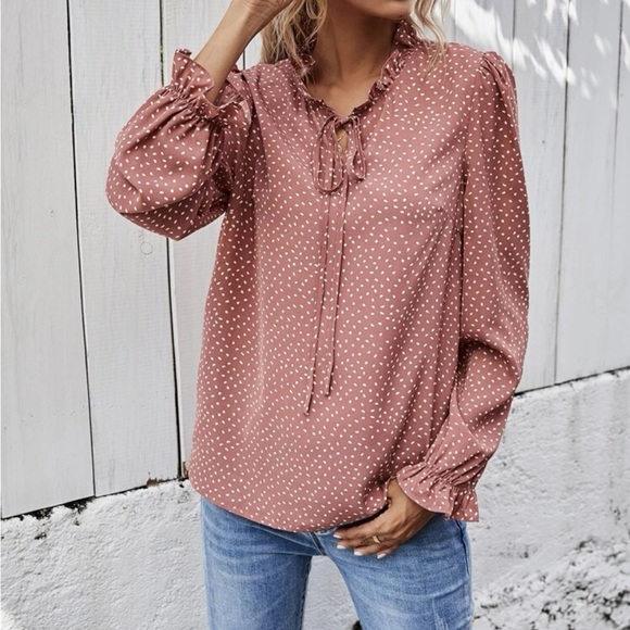 Dusty Rose All Over Dot Tie Dress Shirt - Picture 2 of 5